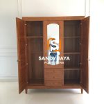 Almari Pakaian Lemari Baju Pintu 3 Minimalis Kayu Jati SJF-ALPKN 04 - Image 2