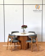 Meja Makan Bulat Marmer Cream SJF-SKMM 026