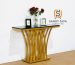 Meja Konsol Minimalis Mewah Kaki Stainless Gold dan Top Table Marmer Hitam