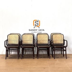 Set kursi cafe minimalis kayu jati kombinasi rotan anyaman