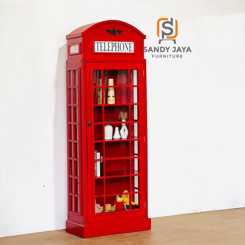 Lemari Pajangan Model Telepon Warna Merah – Model Klasik Bergaya Booth Telepon