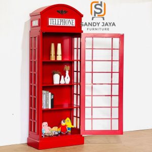 Lemari Pajangan Model Telepon Warna Merah – Model Klasik Bergaya Booth Telepon