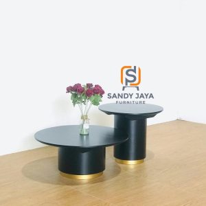 Meja tamu bulat set 2 warna hitam minimalis elegan