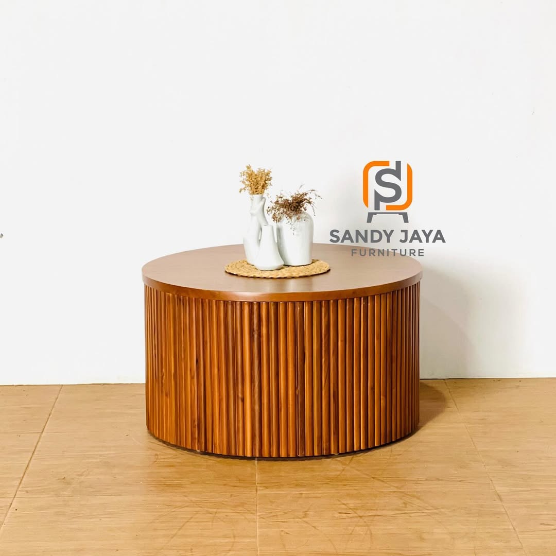 Meja Tamu Bundar Kayu Jati Minimalis Salur Estetik