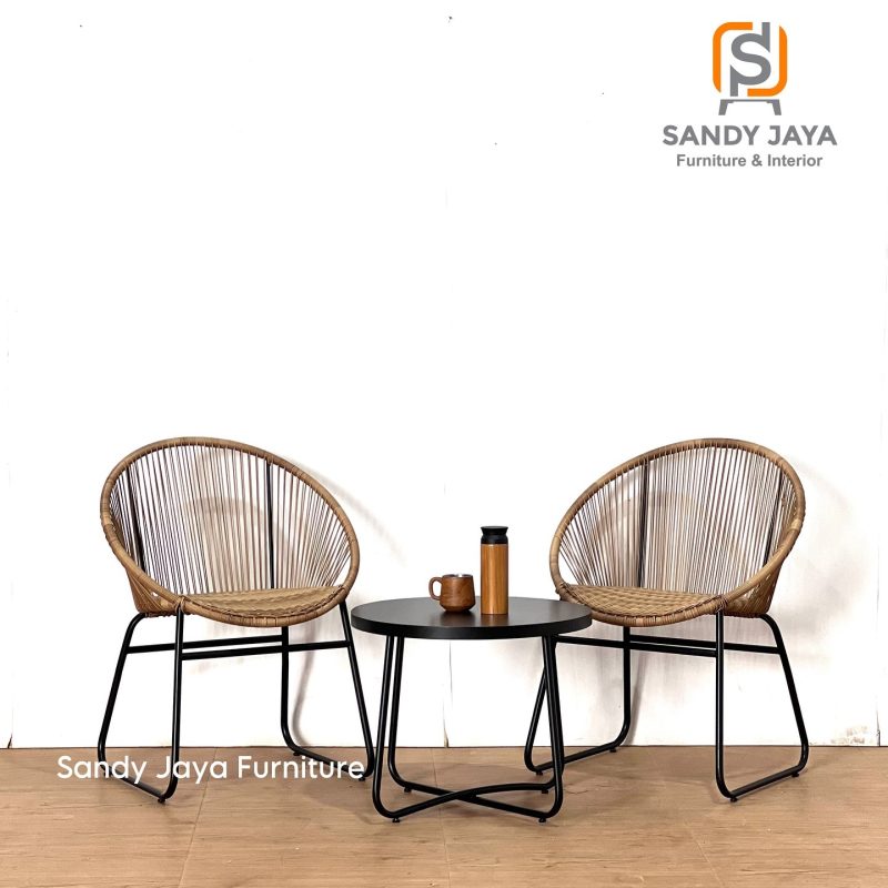 Set kursi teras besi industrial rotan minimalis