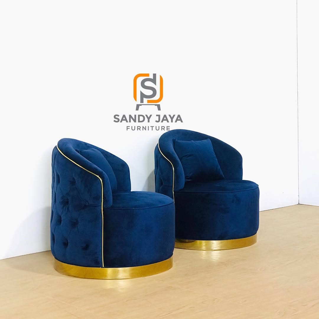 Supplier furniture hotel dengan kursi lobby mewah warna biru elegan untuk interior hotel modern