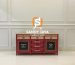 Buffet vintage merah Sandy Jaya Furniture dengan top kayu natural, laci penyimpanan, kabinet papan tulis, dan desain klasik untuk dapur atau ruang makan
