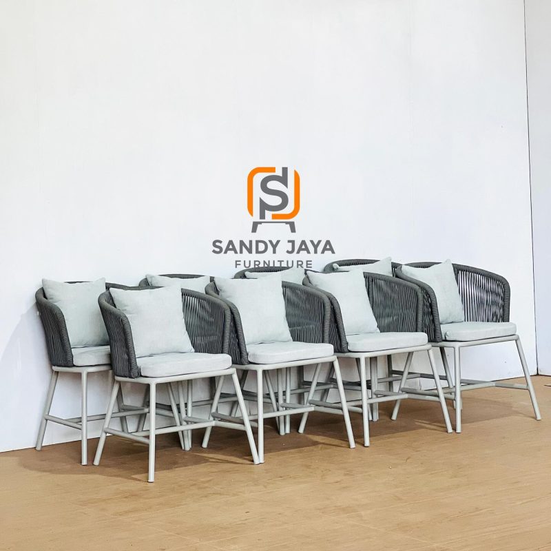 Kursi outdoor modern untuk cafe restoran teras dan taman bahan aluminium tali anyam