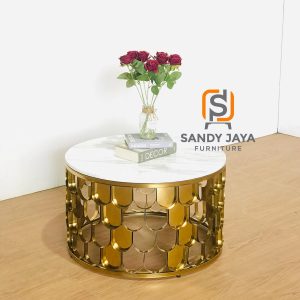 Coffee table bundar marmer stainless gold untuk interior luxury