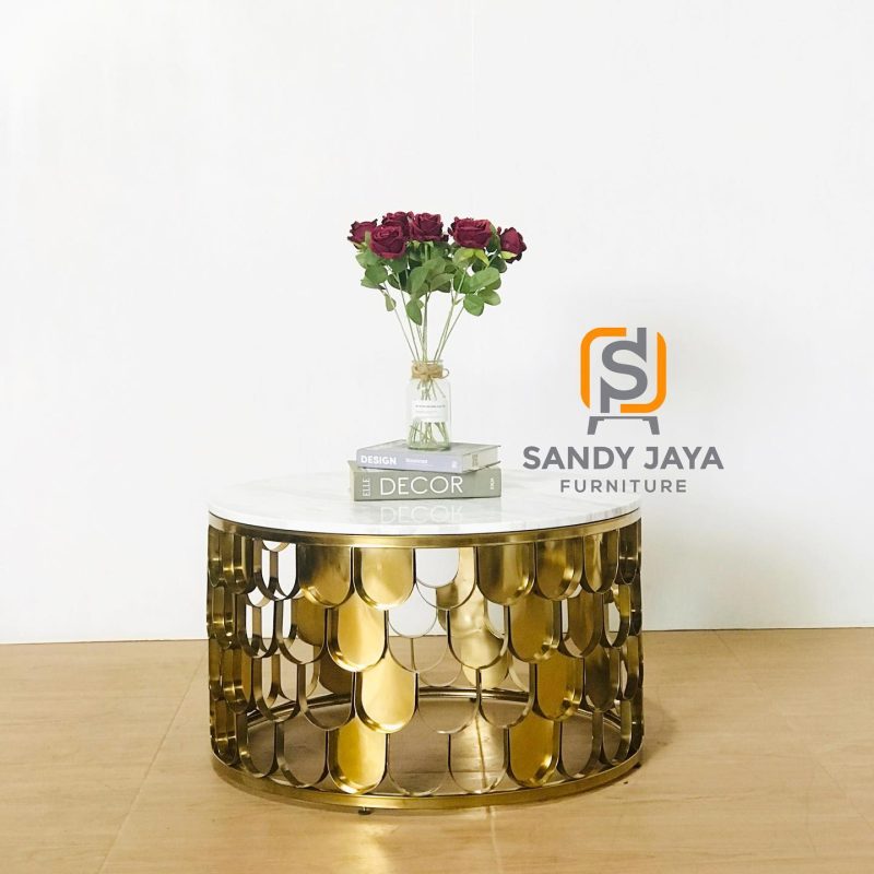 Meja bundar marmer stainless gold mewah untuk ruang tamu modern