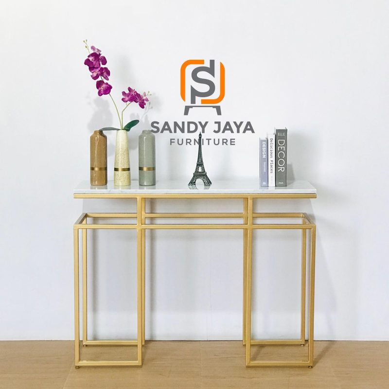 Meja Konsol Minimalis Stainless Gold Kombinasi Marmer