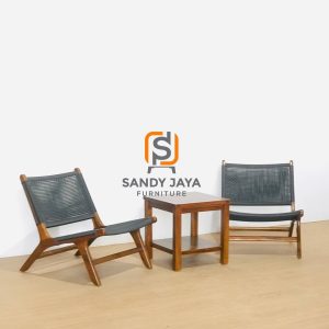 Furniture teras rumah minimalis kombinasi kayu jati dan rotan sintetis