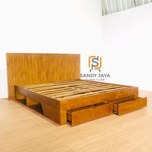 tempat tidur kayu jati minimalis dengan laci penyimpanan