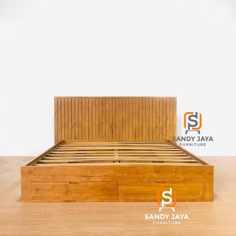 tempat tidur kayu jati minimalis dengan laci penyimpanan sandy jaya