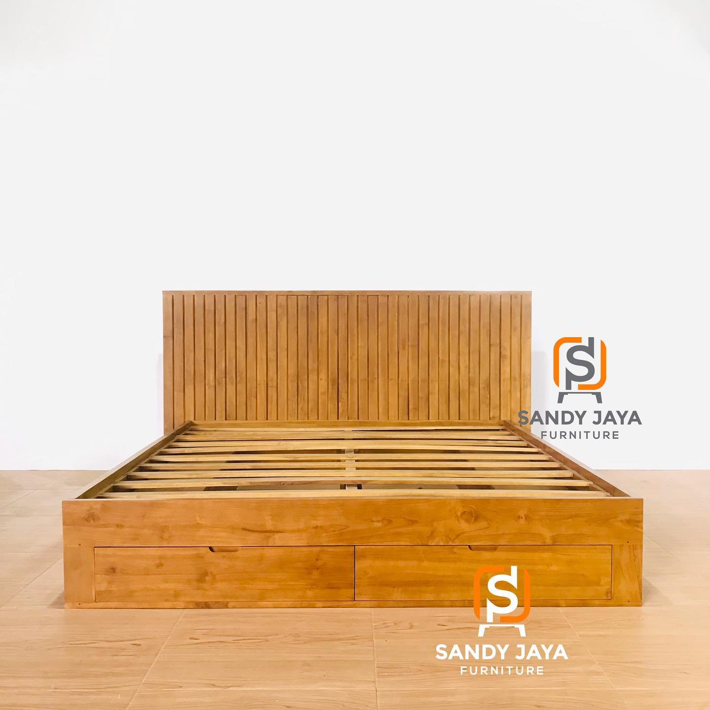 tempat tidur kayu jati minimalis dengan laci penyimpanan sandy jaya